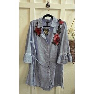 Millenium Rose Embroider Striped Shirt Dress